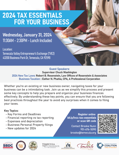 2024 Tax Essentials for Your Business TVCC Flyer